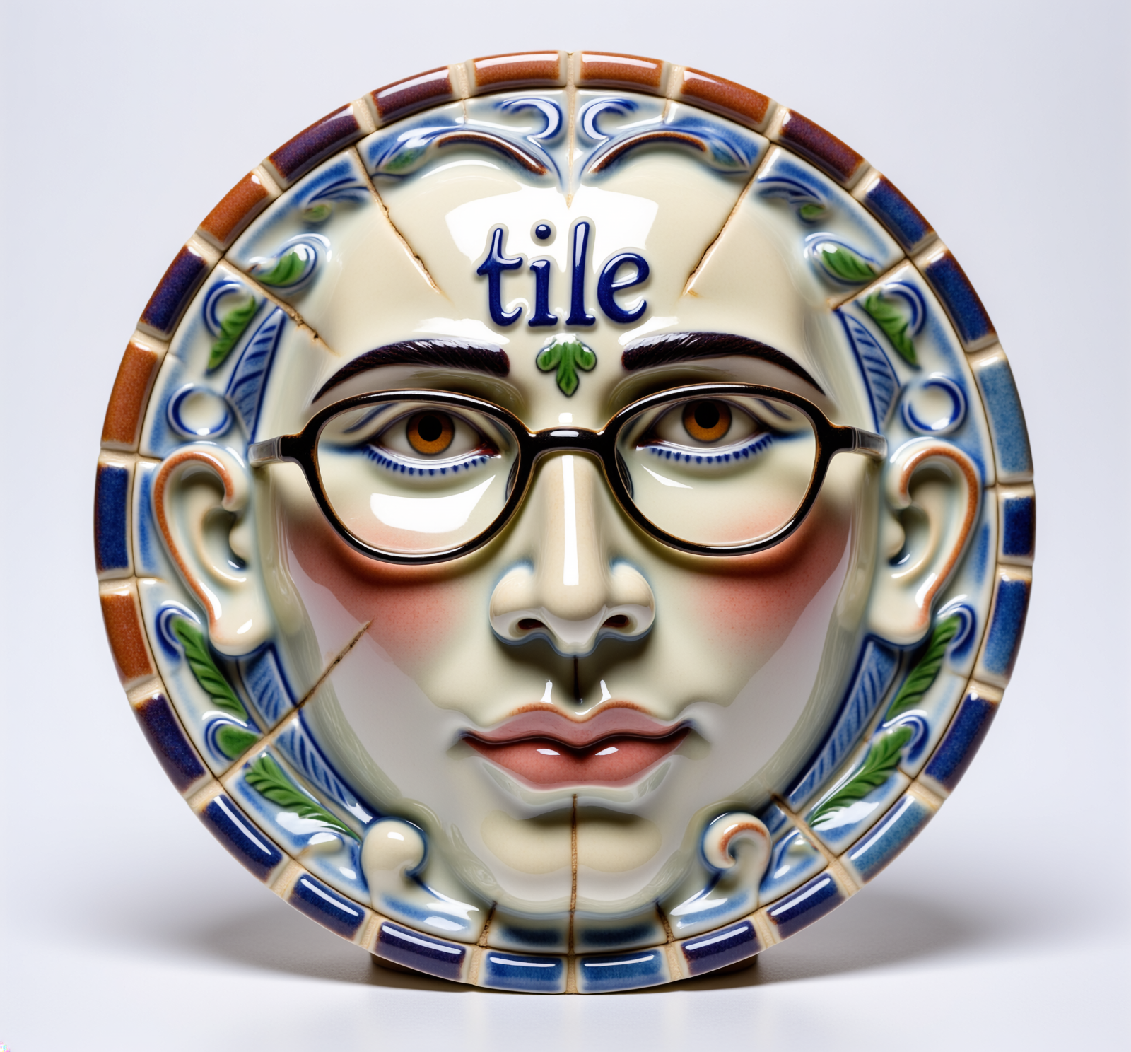 Firefly_ornate ceramic tile sculpture of THE FACE, with glasses, caustic light patterns, whit 634131